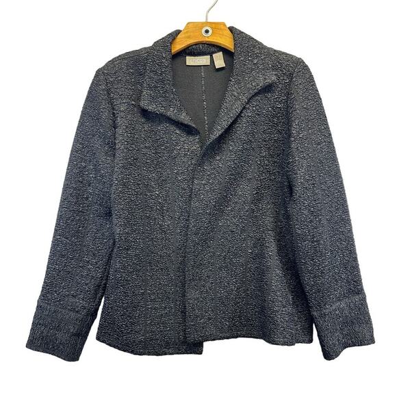 Chico's Jackets & Blazers - Chico's Black Stretch Shiny Lightweight Cardigan Crinkle Open Front Size 1